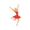 Young blond girl jumping up with excitement. Emotional person. Cartoon character of woman with happy face expression