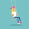 Young blond girl sitting on the swing / flat ill