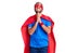 Young blond man wearing super hero custome begging and praying with hands together with hope expression on face very emotional and