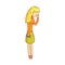 Young blond woman suffering from toothache pain pressing her cheek. Colorful cartoon character