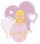 Young blonde pregnant woman with lila background