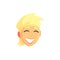 Young blonde smiling woman face avatar, positive female character cartoon vector illustration