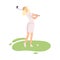 Young Blonde Woman Playing Golf, Female Golfer Training with Golf Club on Course with Green Grass, Outdoor Sport or