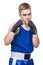 Young boxer sportsman in blue sport suit