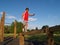 Young boy on a balance beam