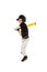 Young boy baseball player swinging at pitch with his eyes closed