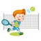 Young Boy. Boy Playing Tennis. Kids Tennis. Vector Illustration on White Background.