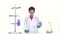 Young boy chemist wearing uniform, red shirt and