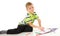 Young boy child draws with color pencils isolated