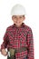 Young boy in a construction hardhat smiling