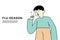 Young boy coughing have flu and cold , sickness allergy concept, flat vector illustration