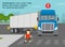 Young boy crossing the road directly in front of a truck. Blue semi-trailer turning right on a city road.