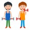 Young boy with dumbbells vector.