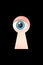 Young Boy Eye Peeking Through a Keyhole . 3D Cartoon Character.