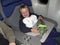 Young boy is flying business class