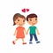 Young boy and girl in love flat vector illustration. Cute boyfriend and girlfriend holding hands cartoon characters.