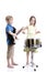 Young boy and girl playing drums and guitar