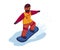 Young boy or girl snowboard winter snowboarder vector, illustration, sport active extreme action