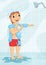 Young Boy Having Shower Vector Illustration