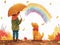A Young Boy and His Pet Dog Finding a Rainbow After a Rainy Day AI Generated