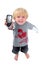 Young boy holding mobile phone showing mummy calling
