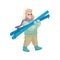 Young boy holding ski and poles in hands. Vector illustration