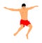 Young boy jumping in water. Man having fun in swimming pool. Cliff jumping vector