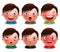 Young boy kid avatar facial expressions set of cute emoticon heads