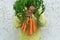 Young boy, kid child hands with homegrown harvest of carrots