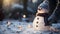 A young boy make a handmade snowman, merry spirit Christmas. Generative AI