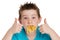 Young Boy with Mouth Full of Chips