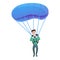 Young boy with parachute icon, cartoon style