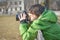 Young Boy Photographer Aiming Camera