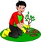 Young boy planting trees, Save our green planet
