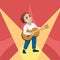 Young boy playing the guitar and singing on the stage. Vector illustration