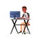 young boy programming software on computer cartoon vector