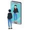 Young boy is reflected in the mirror smartphone alone in his room - Vector conceptual illustration about social addiction