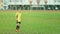 A young boy scores a goal during a penalty shoot out. Shot in slow motion