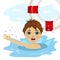 Young boy screaming in water while somebody throws ring buoy lifebuoy