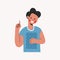 Young boy showing point up finger, ok positive approval gesture. Cute toddler avatar. Little child idea. Portrait of