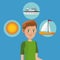 Young boy tourist traveler vacation icons design