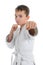 Young boy training karate.