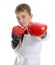 Young boy training karate.