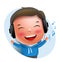 Young boy vector character listening to music in headset while singing