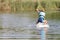 Young boy wakeboarding