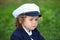 Young boy Wearing Navy Sailor Hat