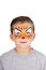 Young boy wearing tiger carnival face paint