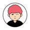 Young boy wink expression cartoon character, round line icon