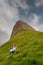 Young brave teenager girl on a hike to the top of Benbulben mountain