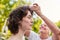 Young bride gets a styling with hair accessories